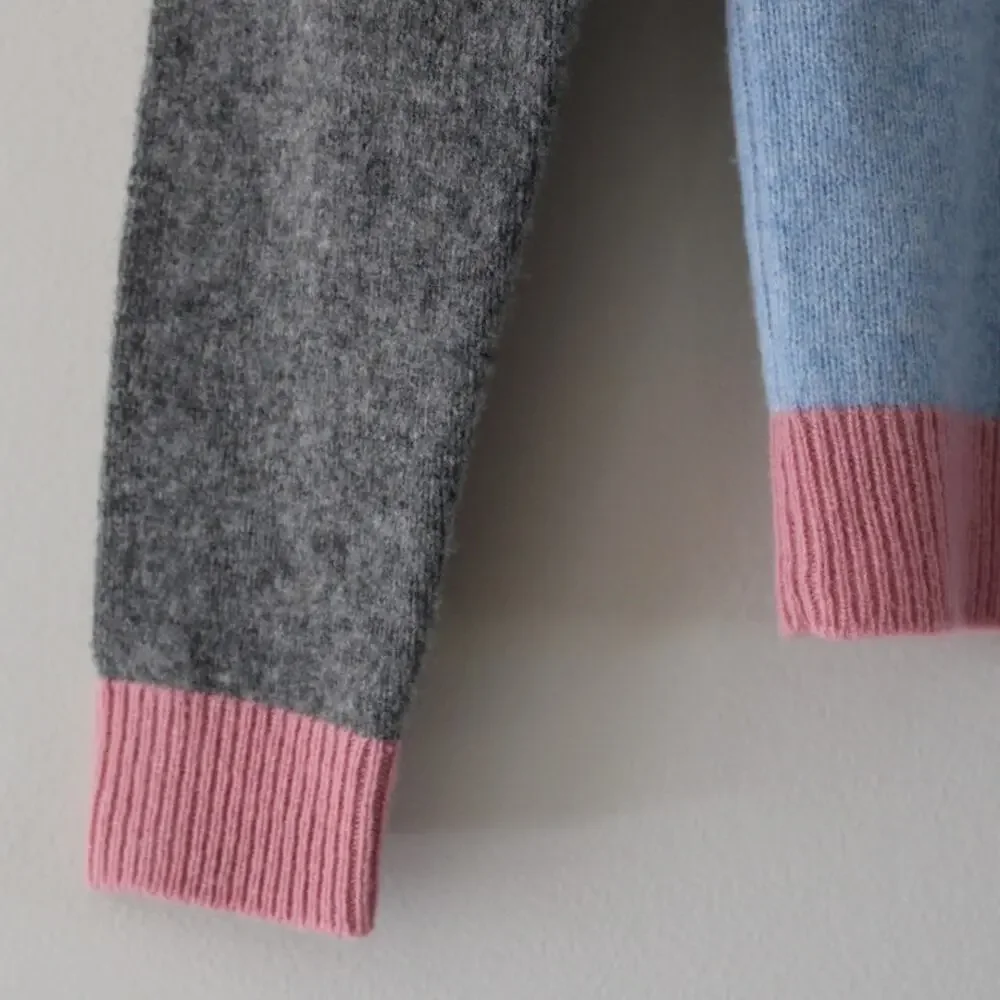 NWT Bonpoint Girls Wool Long Sleeve Button Front Color Block Cardigan Sweater 12